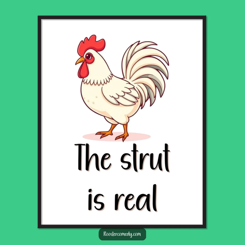 Kawaii Rooster Strutting Digital Print: Instant Bold Decor