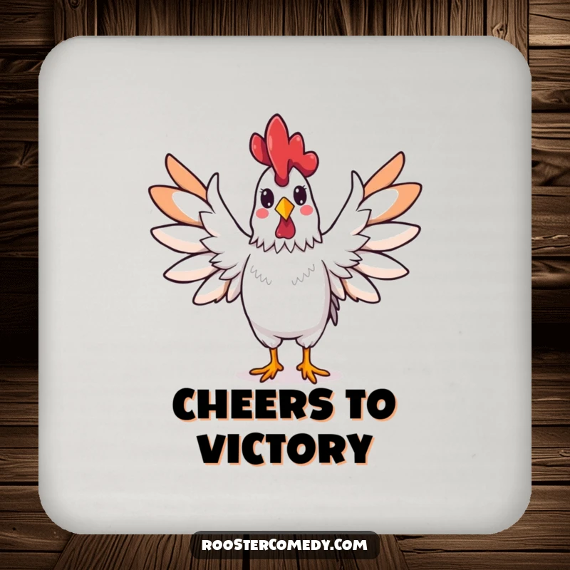Funny rooster coasters, a rooster spreading its wings wide triumphantly, adding a celebratory touch to drinks.