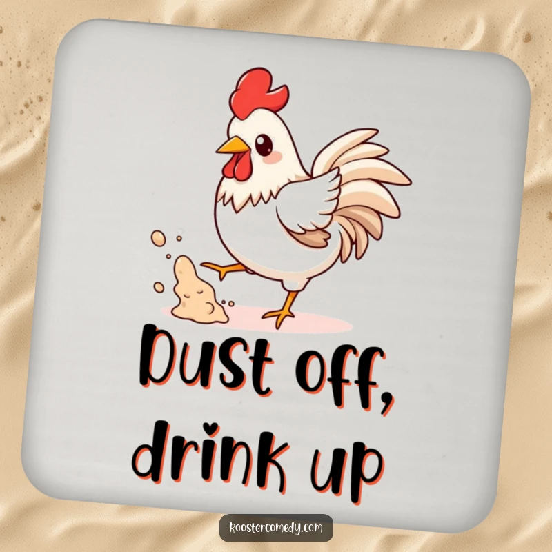 Funny Kawaii Rooster Coasters: A kawaii rooster playfully kicks up dust, providing funny, energetic protection for your surfaces.