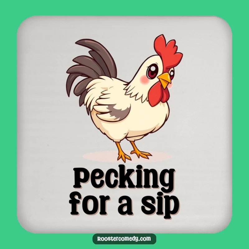 Funny Curious Rooster Drink Coaster - Bright-Eyed Pecker Table Gift
