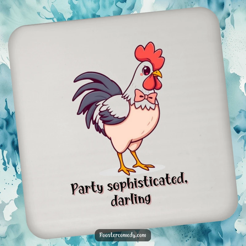 Funny Kawaii Rooster Bowtie Coaster: Dapper chicken strutting with a tiny bowtie, protecting surfaces with humor and elegance, ideal for drinks.