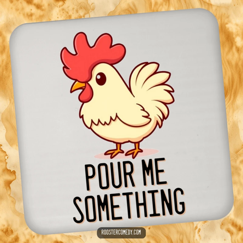 Funny Kawaii Rooster Drink Coaster: A cute rooster tilting its head, comb raised in curiosity, protecting your table. A delightful funny gift.