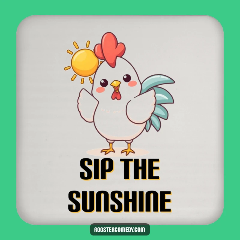 Funny Kawaii Rooster Sun Coaster Set: Protect Surfaces with Sunny Charm Gift