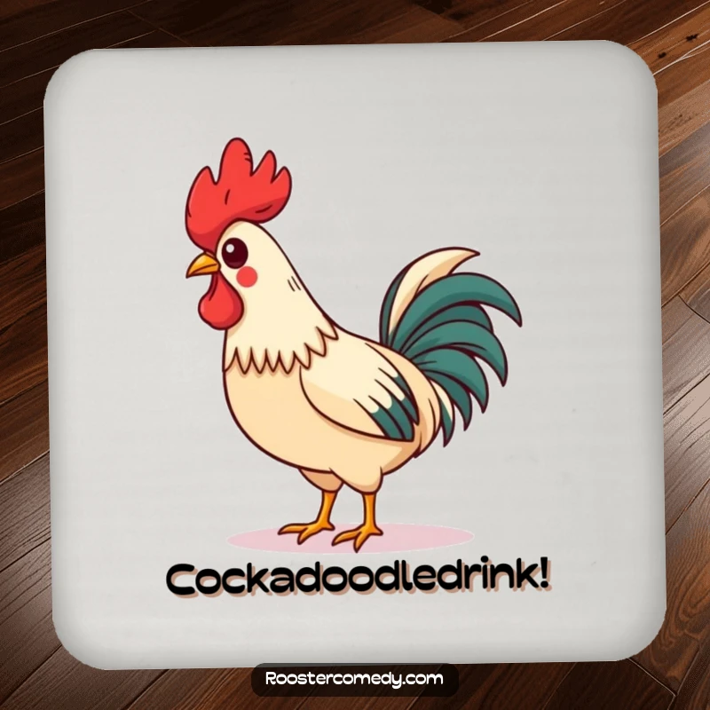 Funny Drink Coaster featuring a charming rooster with an askew comb, whistling proudly and strutting, protecting surfaces with style.