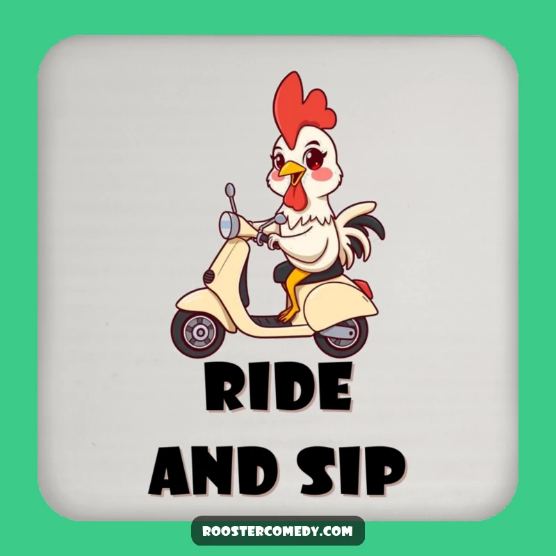 Funny Rooster Scooter Drink Coaster - Protect Surfaces with Playful Flair