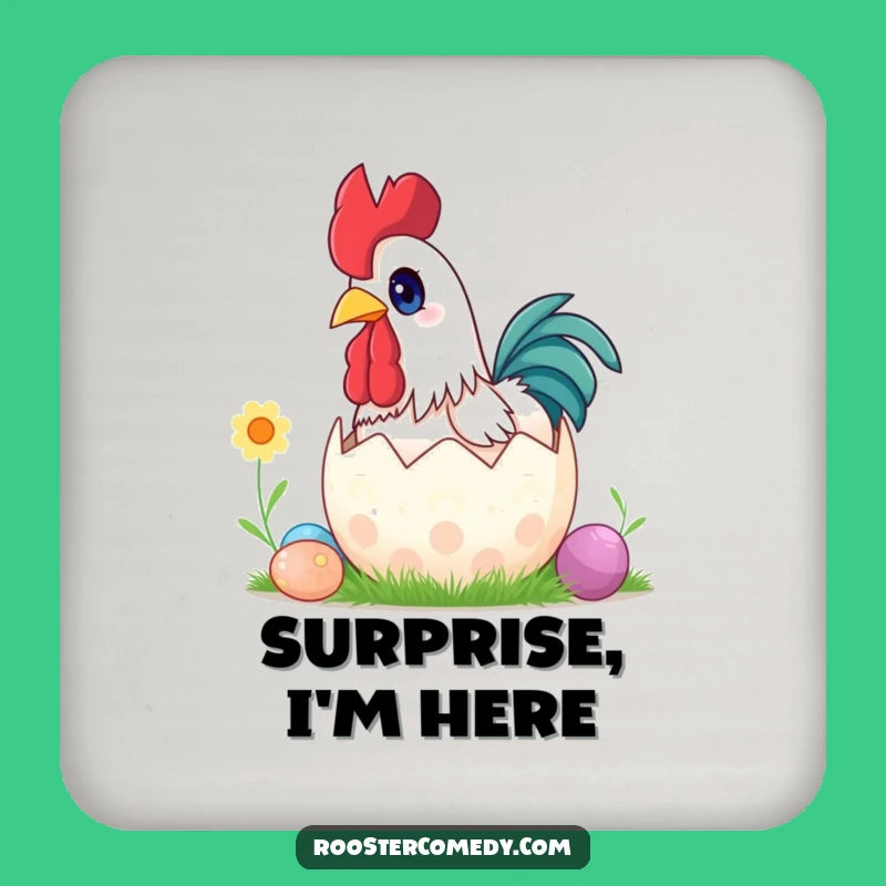 Funny Surprise Rooster Easter Coaster Set - Protect Surfaces with Humor