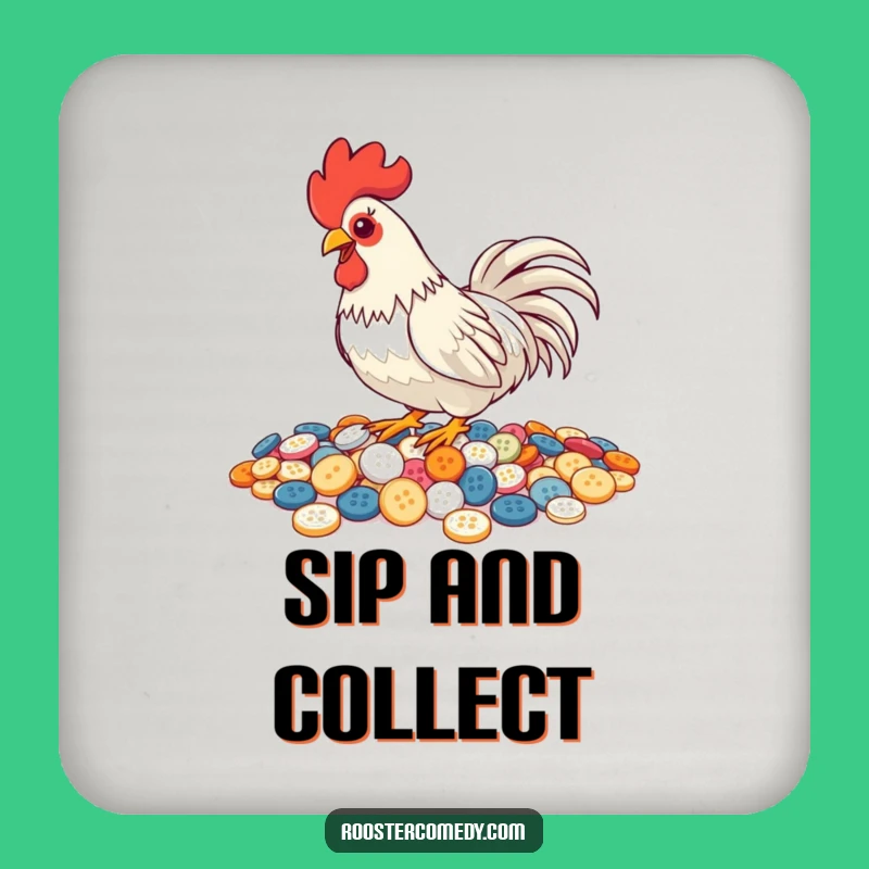 Funny Pecking Rooster Coaster - Shiny Button Table Protection