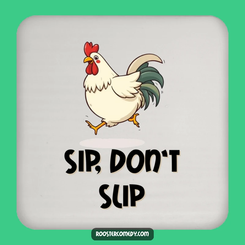 Funny Tripping Rooster Coaster - Protect Surfaces with Comedic Flair!