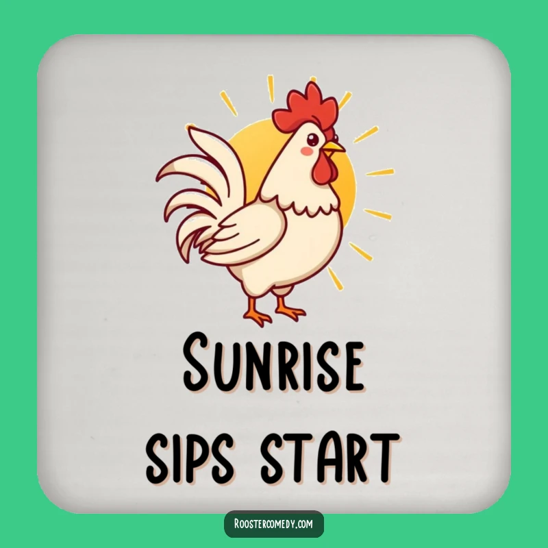 Funny Kawaii Rooster Sunrise Coaster: Cute Morning Bird Drink Coaster, Perfect Funny Gift