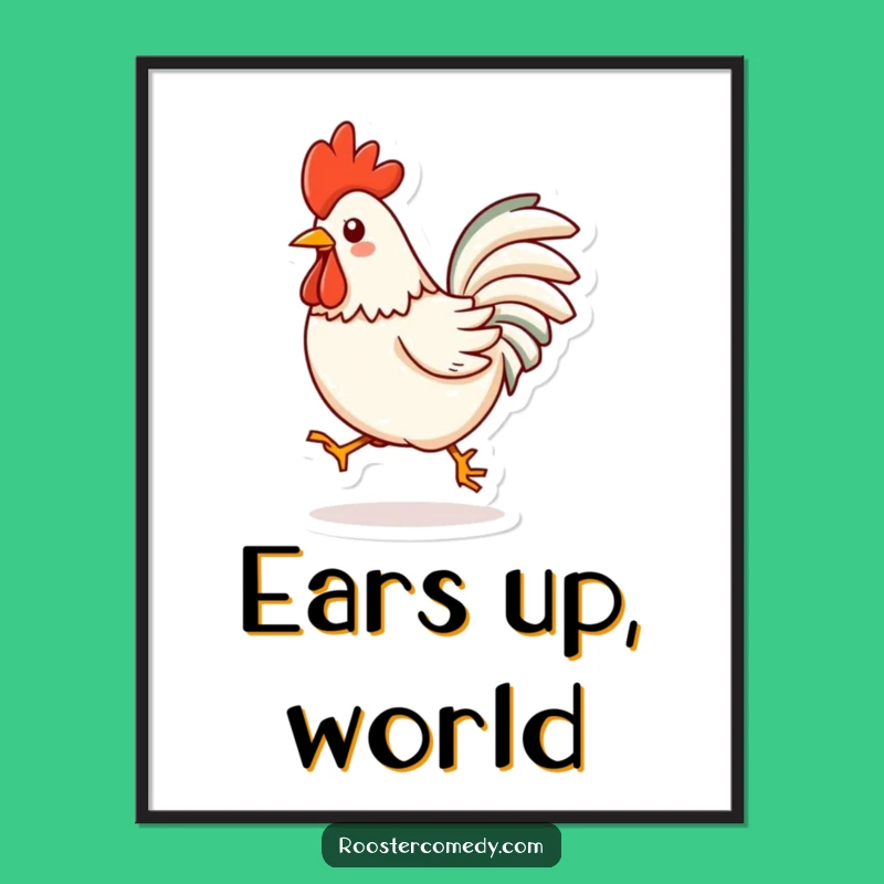 Funny Kawaii Rooster Poster - Adorable Hop Art for Wall Decor Gift