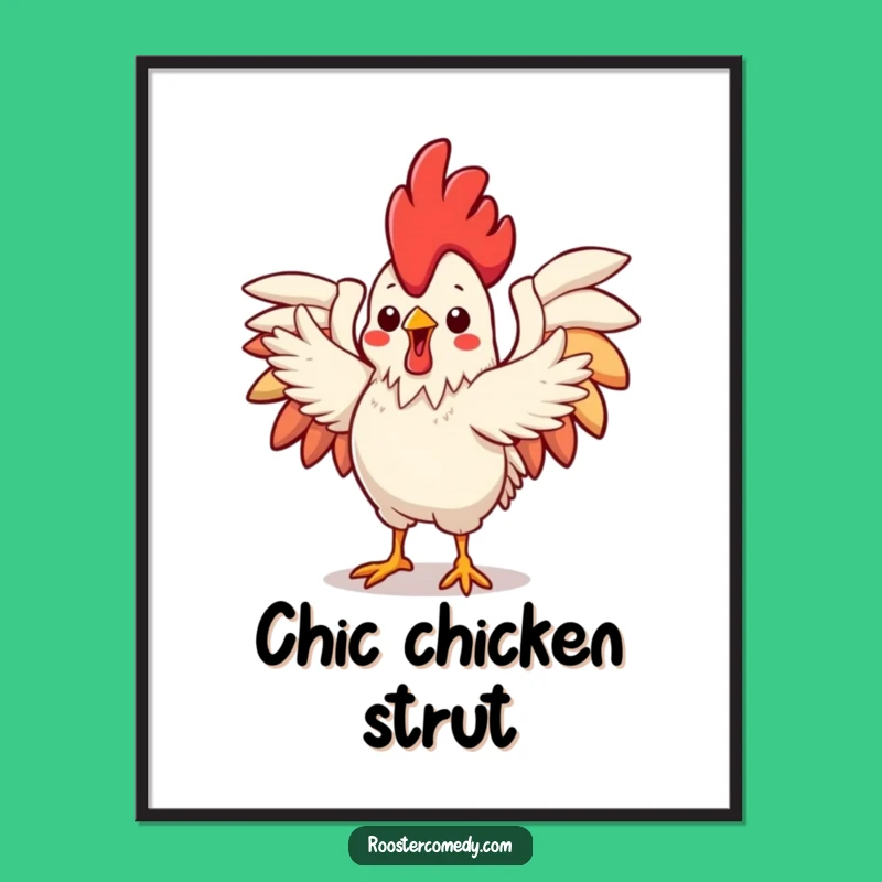 Funny Kawaii Rooster Poster: Flamboyant Dance Art, Cute Wings, Humorous Gift Decor