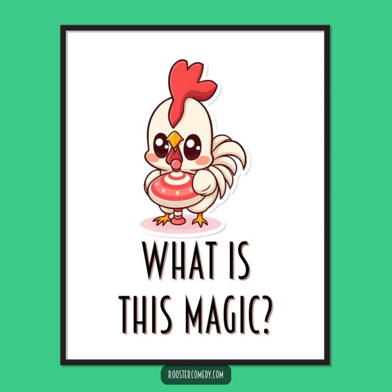 Funny Kawaii Rooster Spinning Top Poster - Wide-Eyed Art Gift