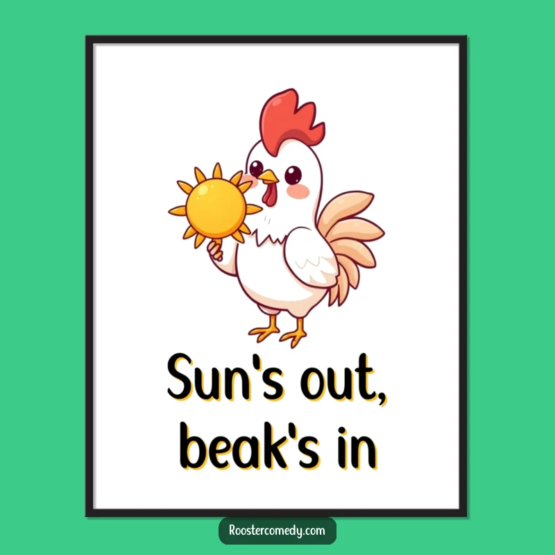 Funny Kawaii Rooster Sun Art Print - Cheerful Morning Decor, Whimsical Gift