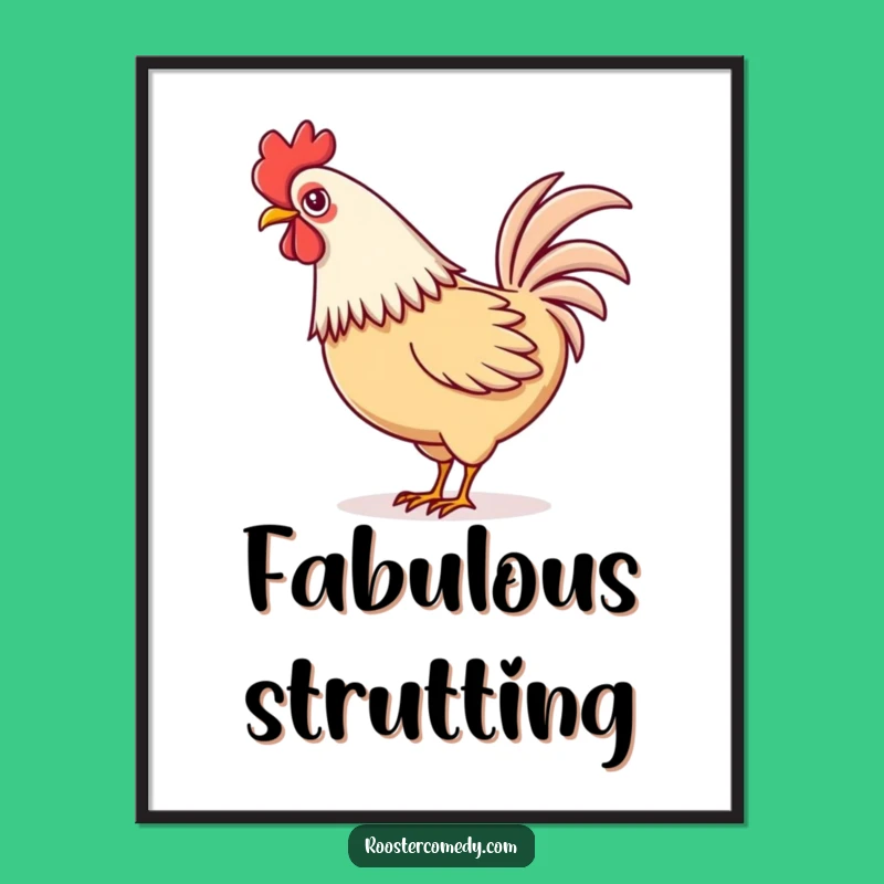 Funny Kawaii Rooster Tail Wag Poster: Playful Farm Art for Your Walls