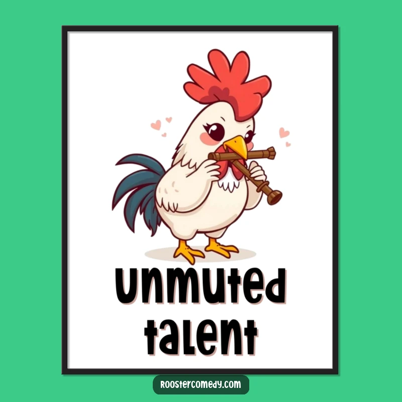 Funny Rooster Flute Delight Poster: Brighten Your Walls with This Humorous Musical Bird Art
