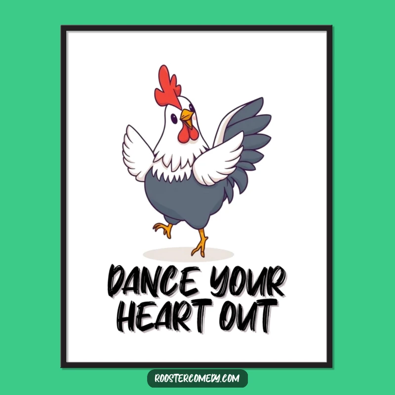 Funny Rooster Jig Poster: Vibrant Wall Art of a Tiny Winged Bird Doing a Happy Jig - Great Decor!
