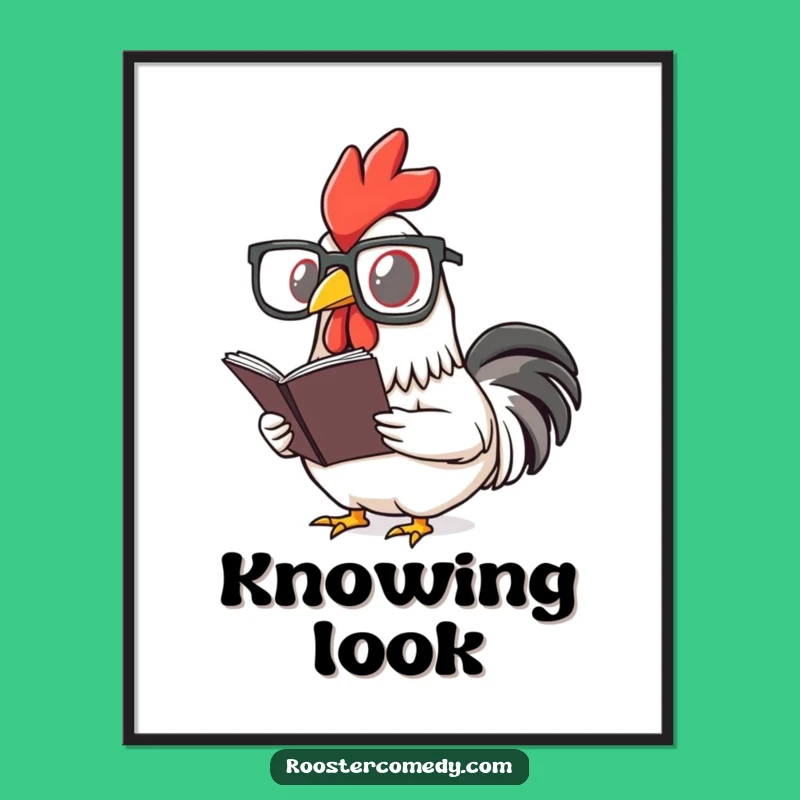 Funny Rooster Reading Glasses Poster - Intellectual Bird Art for Your Walls!