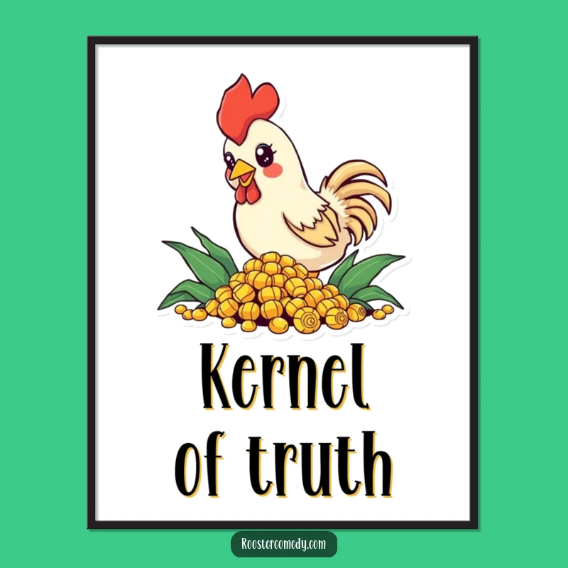Funny Rooster Poster: Sparkling Eye Corn Pecking Art, Humorous Farm Gift Decor