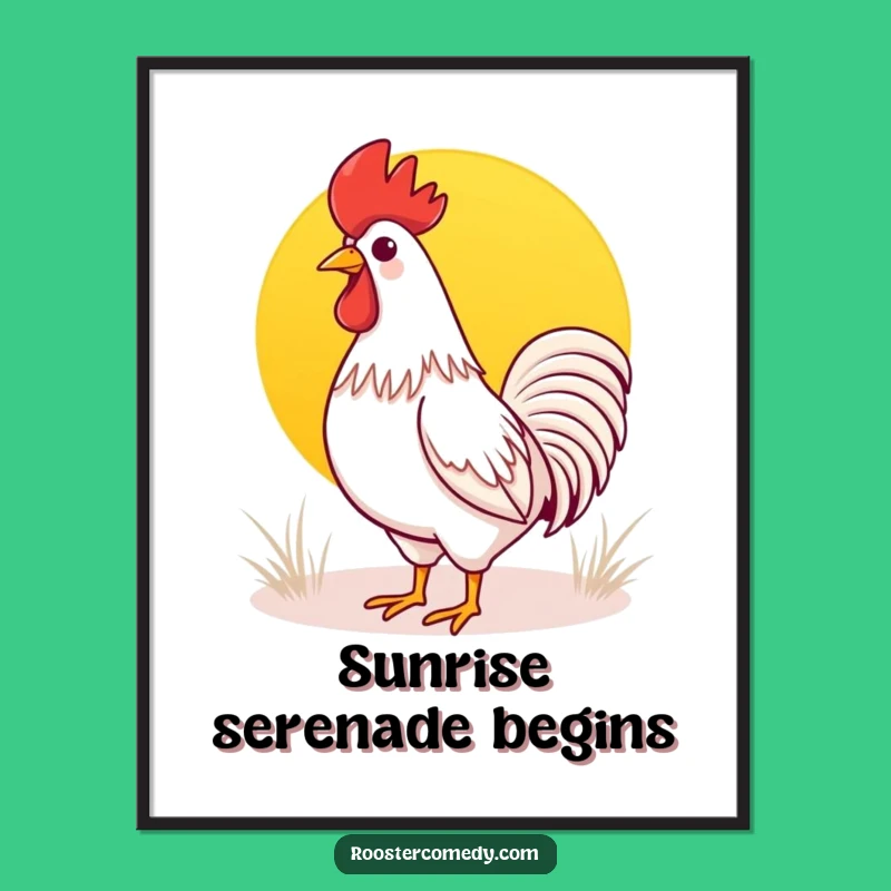 Kawaii Rooster Sunrise Poster: Cheerful Wall Art for Morning Lovers
