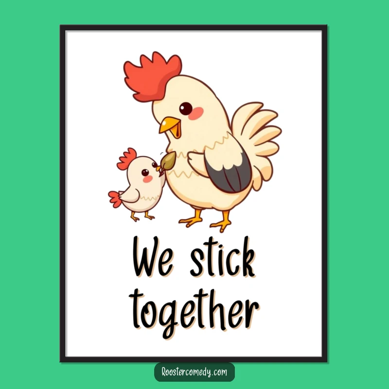 Funny Kawaii Rooster Poster - Adorable Bird Art Print, Sweet Friendship Decor