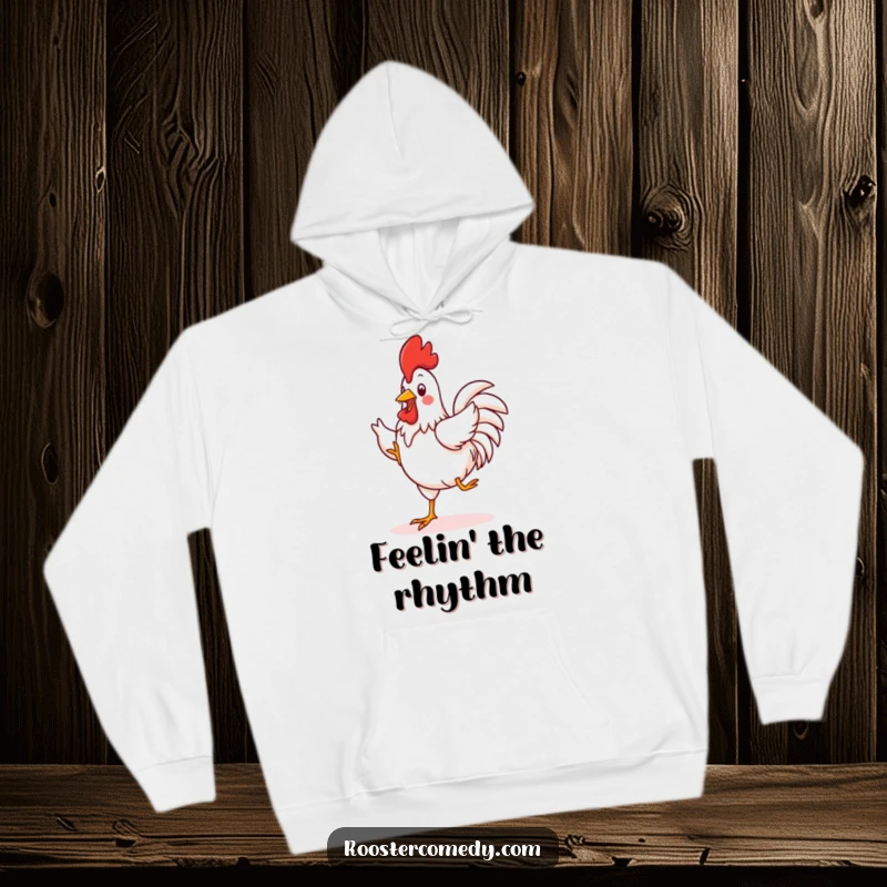 Funny Kawaii Rooster Hoodie: A warm hoodie featuring a kawaii rooster doing a funny, silly dance, perfect for spreading cheer.