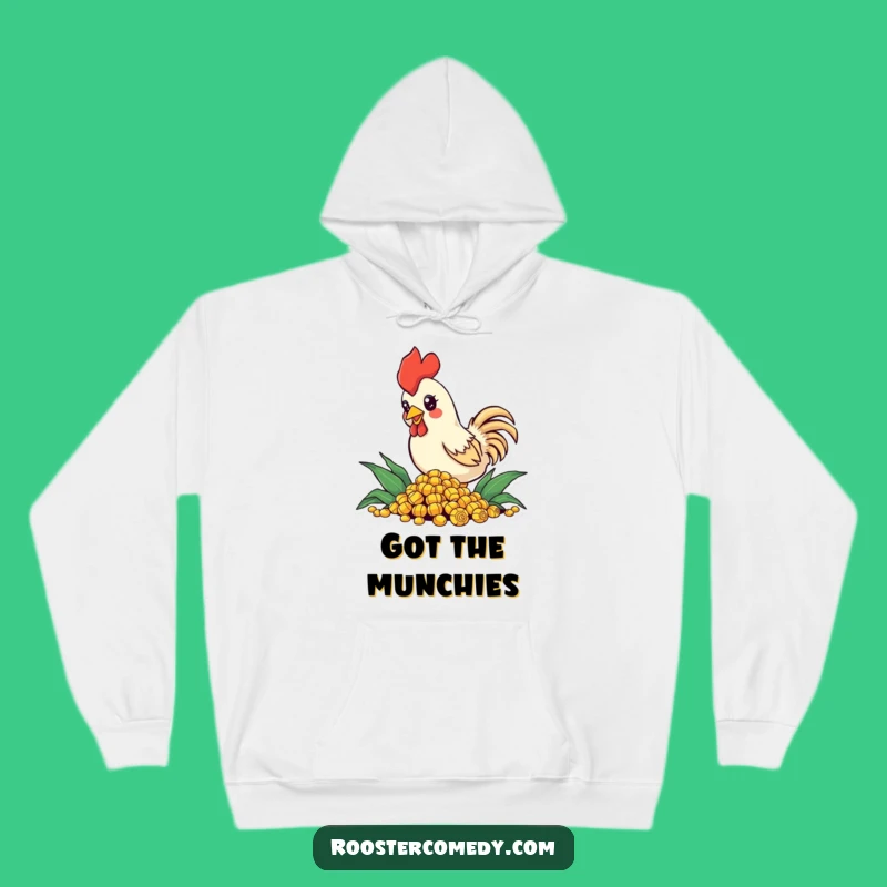 Funny Pecking Rooster Hoodie: Cozy Corn Lover, Sparkling Eyes, Perfect Humorous Gift