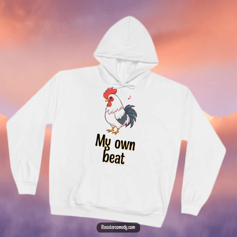 Funny Rooster Dancing Hoodie: Warm hoodie featuring a rooster rhythmically bobbing its head, perfect for cozy grooving and musical fun.