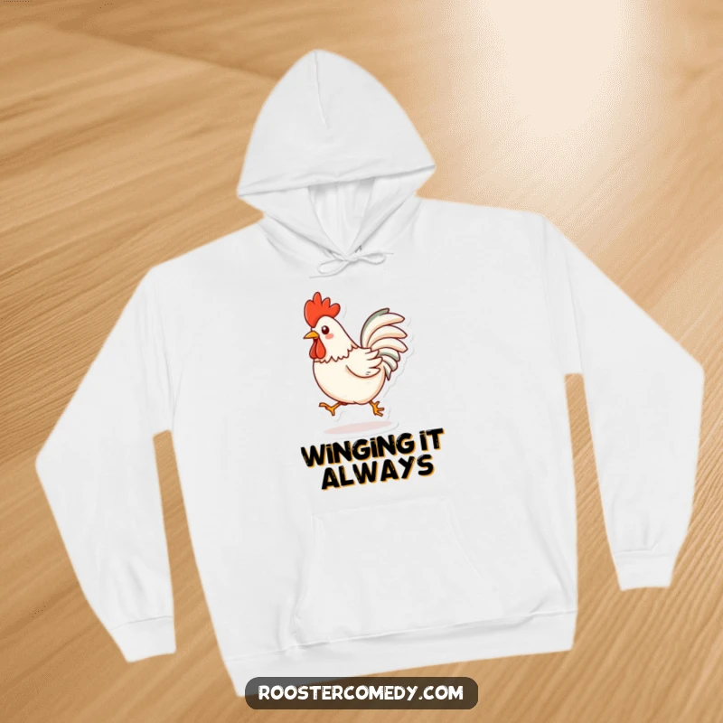 Funny Kawaii Rooster Hoodie: A lovable cartoon rooster captured in a playful hop, perfect for spreading smiles. A fantastic funny gift.