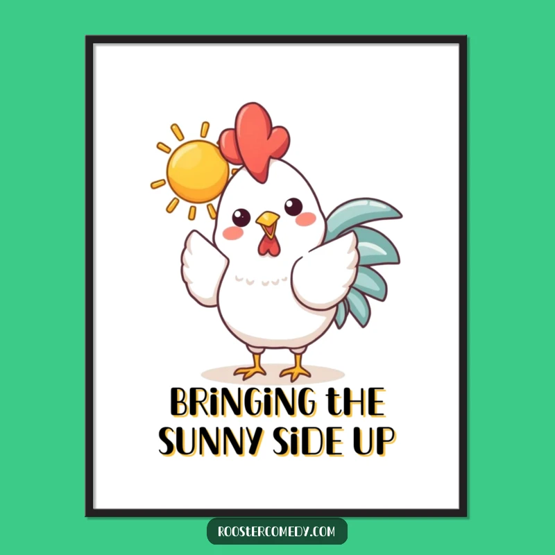 Funny Free Printable Wall Art: Sunny Kawaii Rooster, Cheerful Downloadable Decor Gift