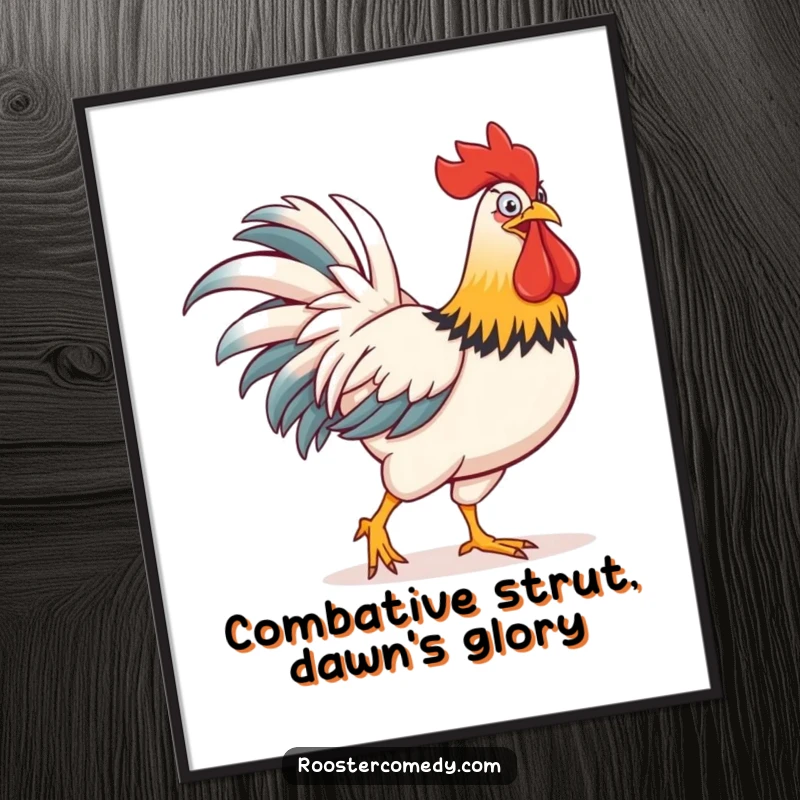 Funny Free Printable Wall Art: A rooster struts with hilarious confidence, his exaggeratedly large comb commanding attention, embodying farmyard swagger.