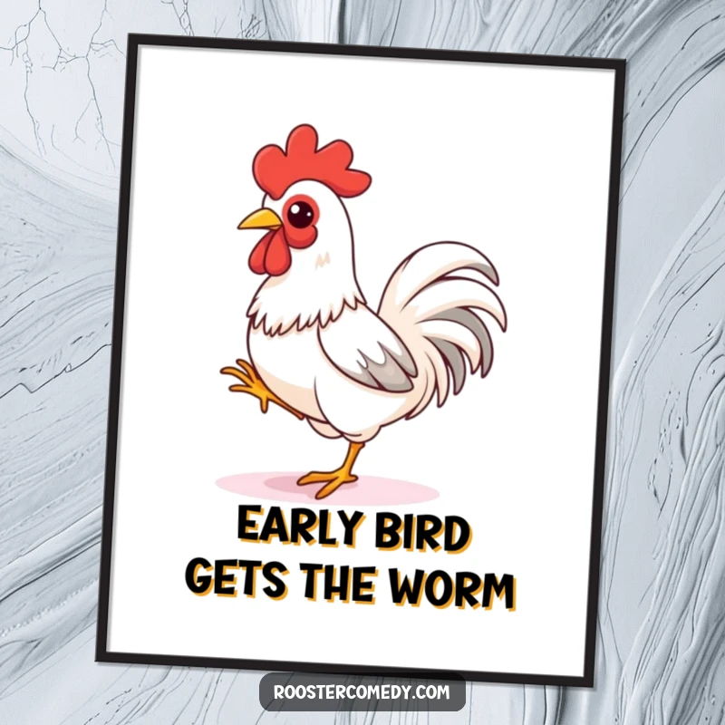 Funny Free Printable Wall Art: An energetic rooster taps its foot, comically ready to sprint, bringing a humorous vibe to your space.