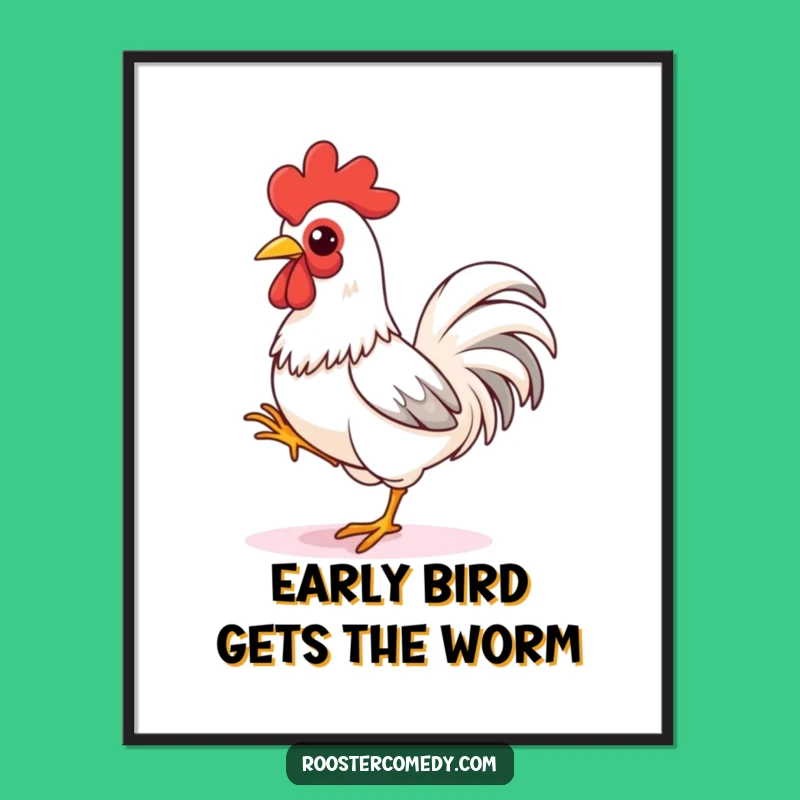 Funny Free Printable Wall Art: Energetic Rooster Sprinting, Downloadable Decor for a Laugh