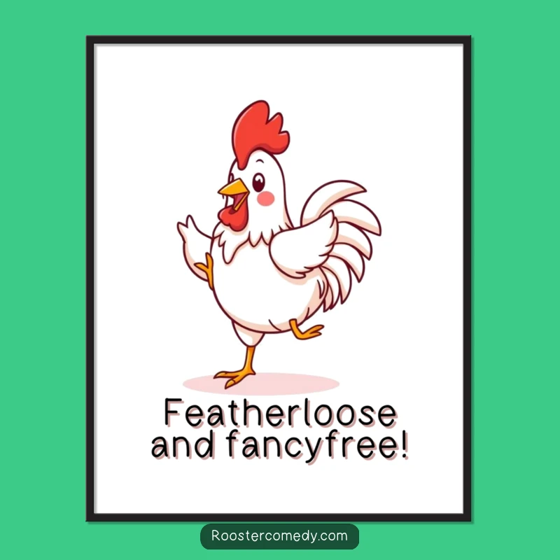 Funny Free Printable Wall Art: Kawaii Rooster's Joyful Jig. Hilarious Downloadable Decor.