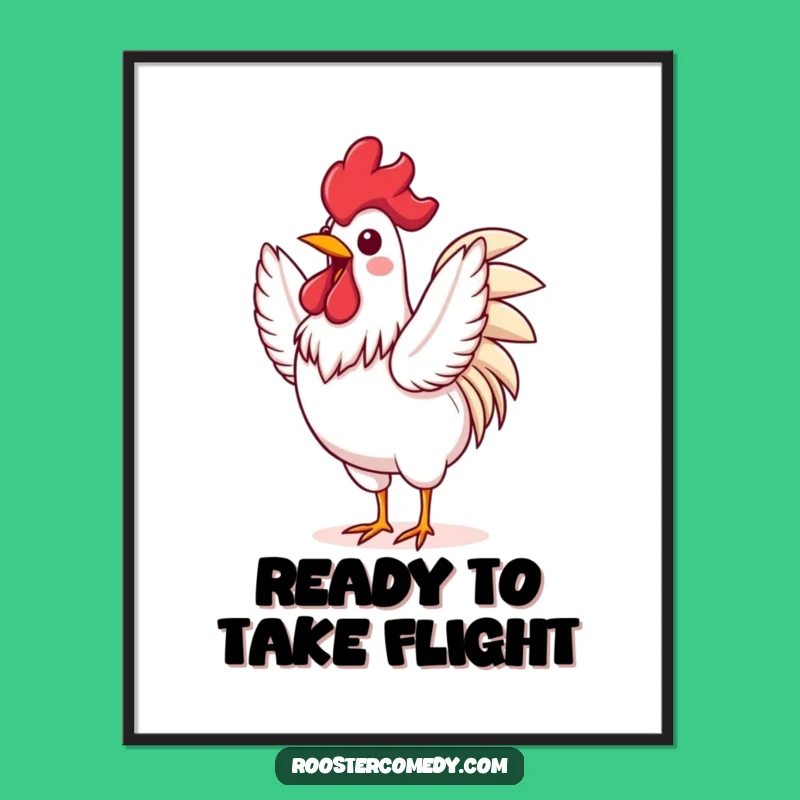 Free Printable Excited Rooster Wall Art: Flapping Wings Downloadable Decor