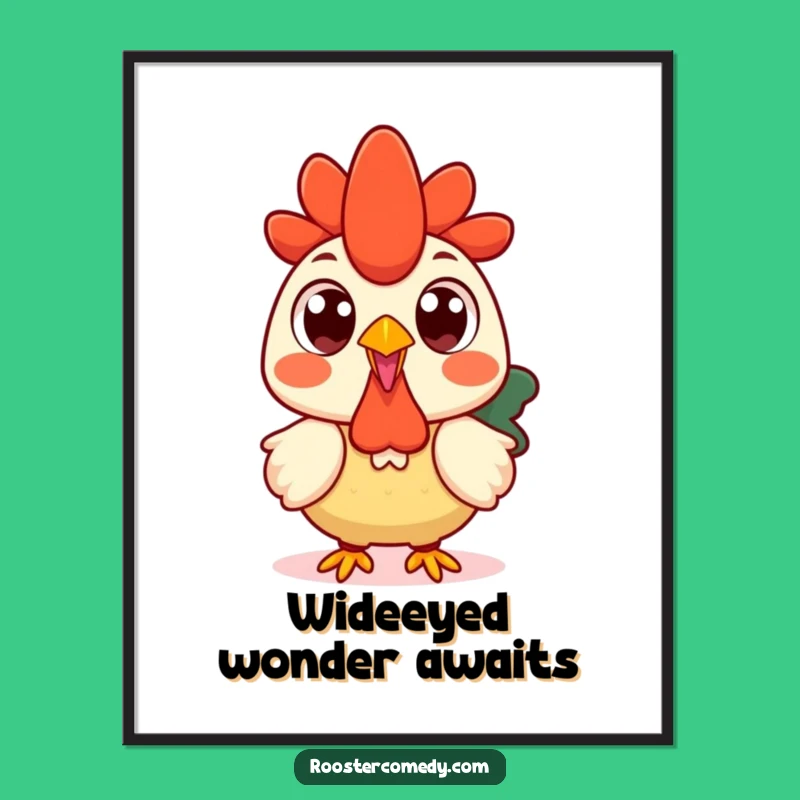 Free Printable Kawaii Rooster Wall Art: Surprised Eyes Downloadable Decor