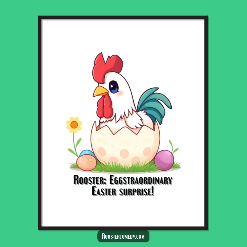 Free Printable Rooster Easter Egg Wall Art - Funny Downloadable Surprise Decor