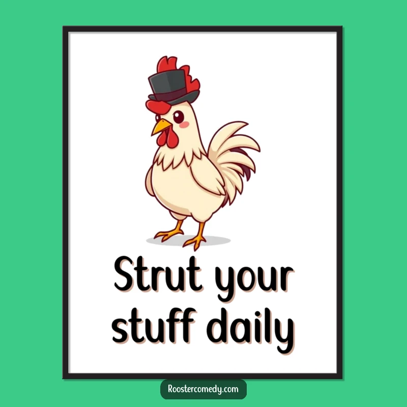 Free Printable Wall Art: Dapper Rooster Top Hat - Funny Bird Downloadable Art