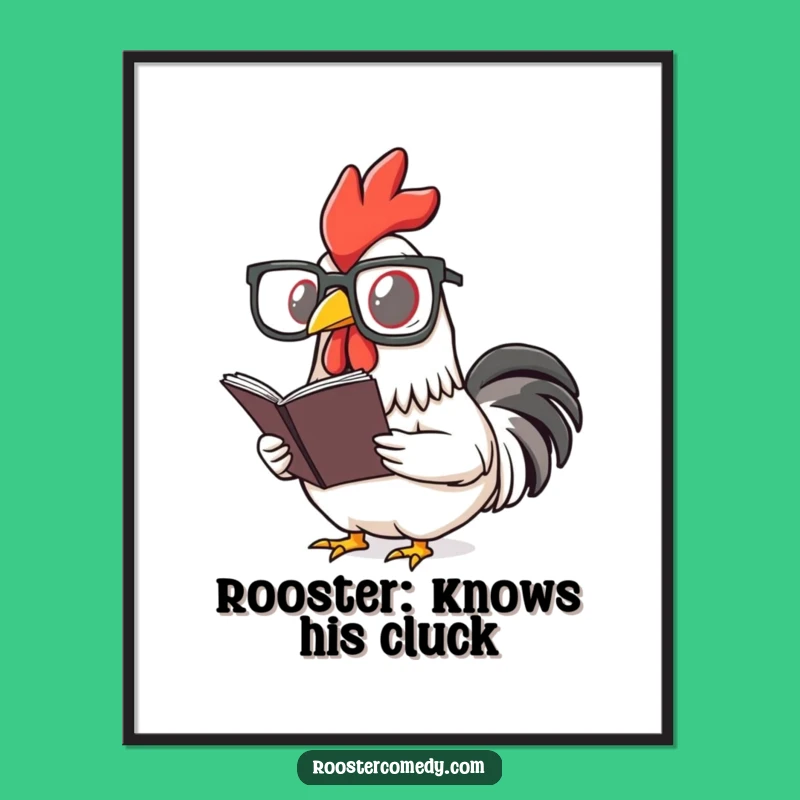 Free Printable Wall Art: Reading Rooster With Glasses - Quirky Intellectual Art