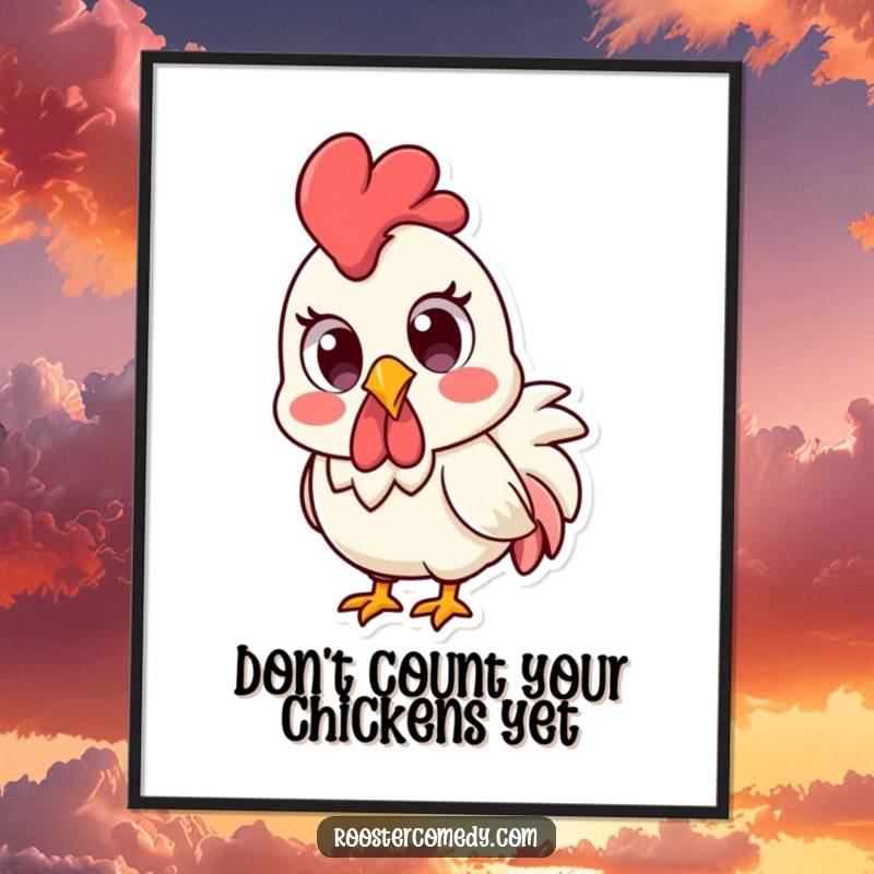 Funny Free Printable Wall Art: A kawaii rooster with huge, surprised eyes, bringing a quirky vibe.