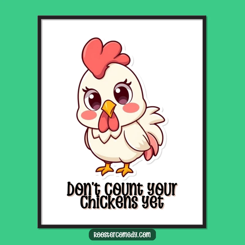 Free Printable Wall Art: Surprised Kawaii Rooster - Funny Bird Downloadable Decor