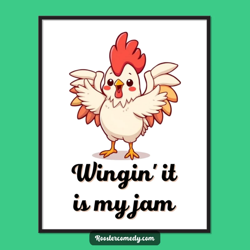 Funny Free Printable Wall Art: Dancing Kawaii Rooster, Whimsical Downloadable Decor