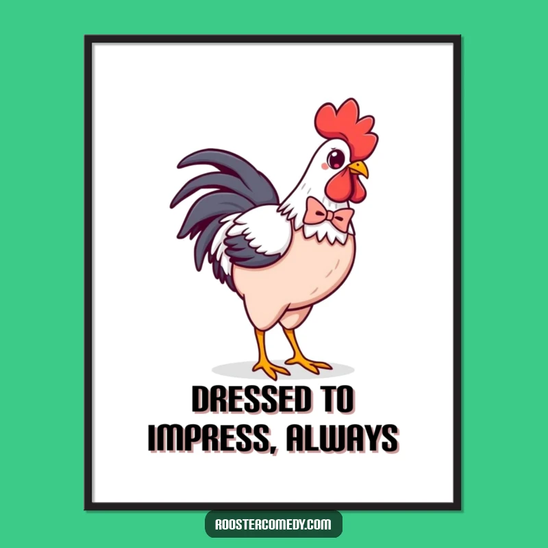 Funny Free Printable Wall Art: Dapper Kawaii Rooster, Chic Downloadable Decor Gift