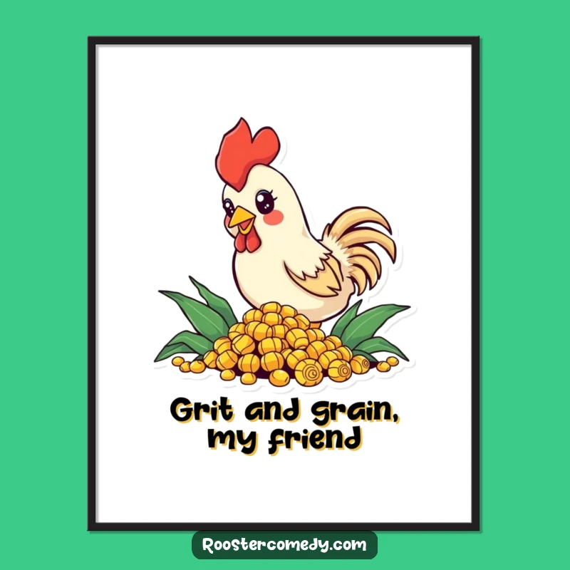 Funny Free Printable Wall Art: Enthusiastic Rooster Pecking Corn, Downloadable Decor