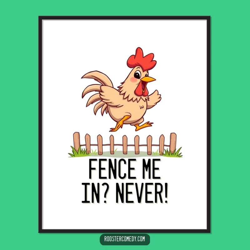 Funny Free Printable Wall Art: Jumping Rooster Grinning, Energetic Downloadable Decor