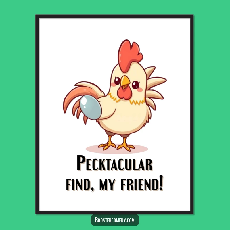 Funny Free Printable Wall Art: Kawaii Rooster's Shiny Obsession. Hilarious Downloadable Decor.