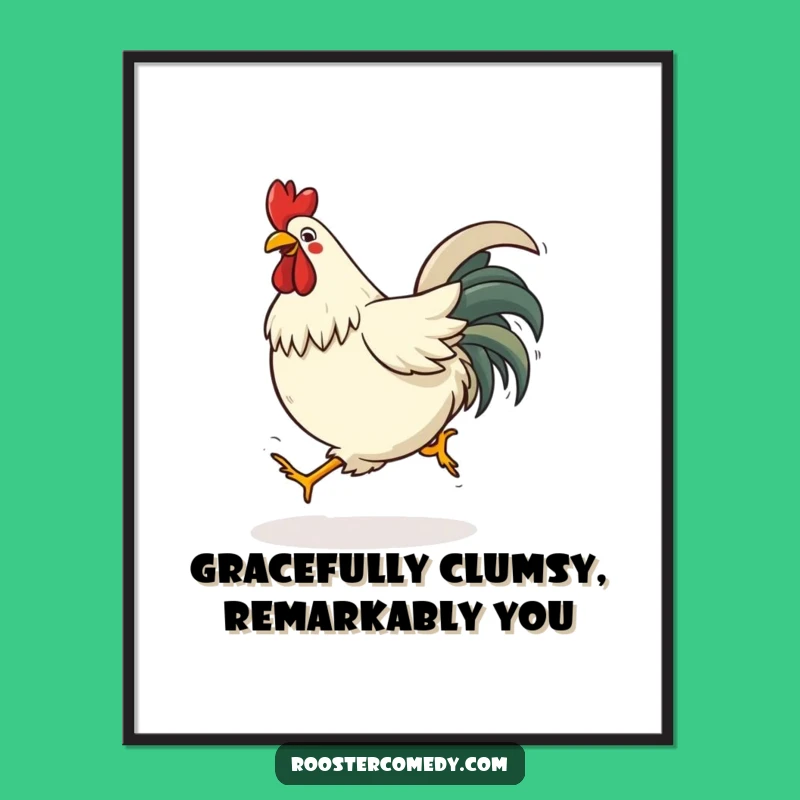 Free Printable Wall Art: Funny Tripping Rooster for Comedic Home Decor
