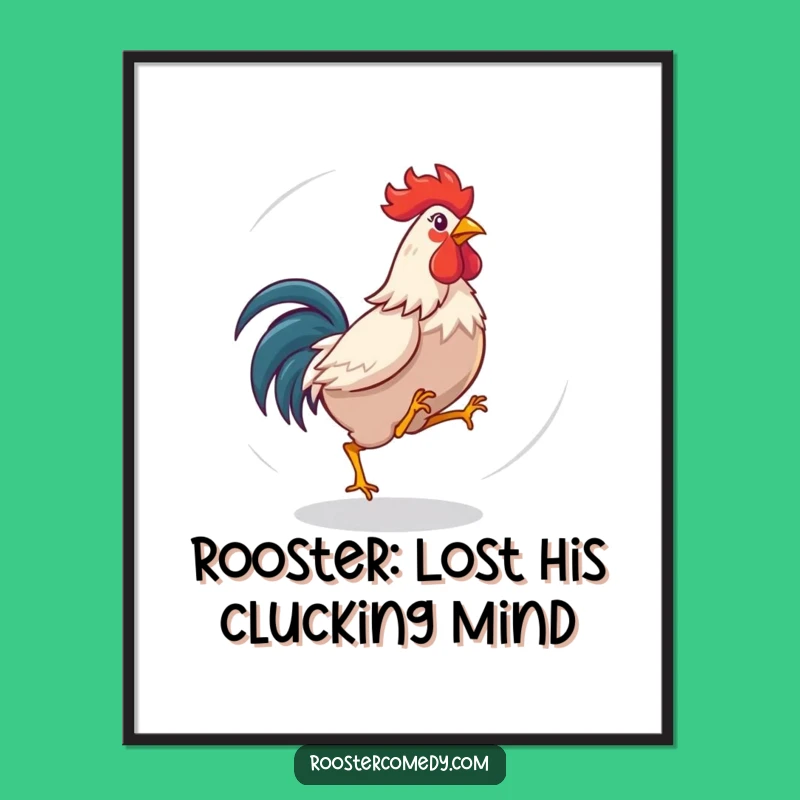 Free Printable Wall Art: Dizzy Rooster Chasing Tail - Comical Animal Art