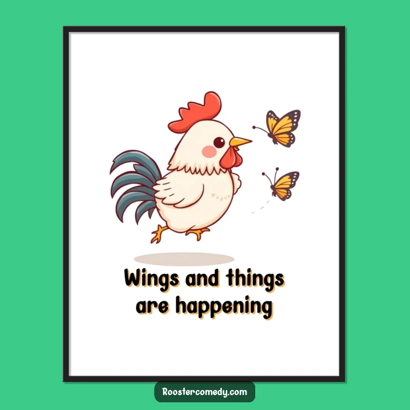Funny Kawaii Rooster Art Free Printable: Joyful Chase Downloadable Wall Decor
