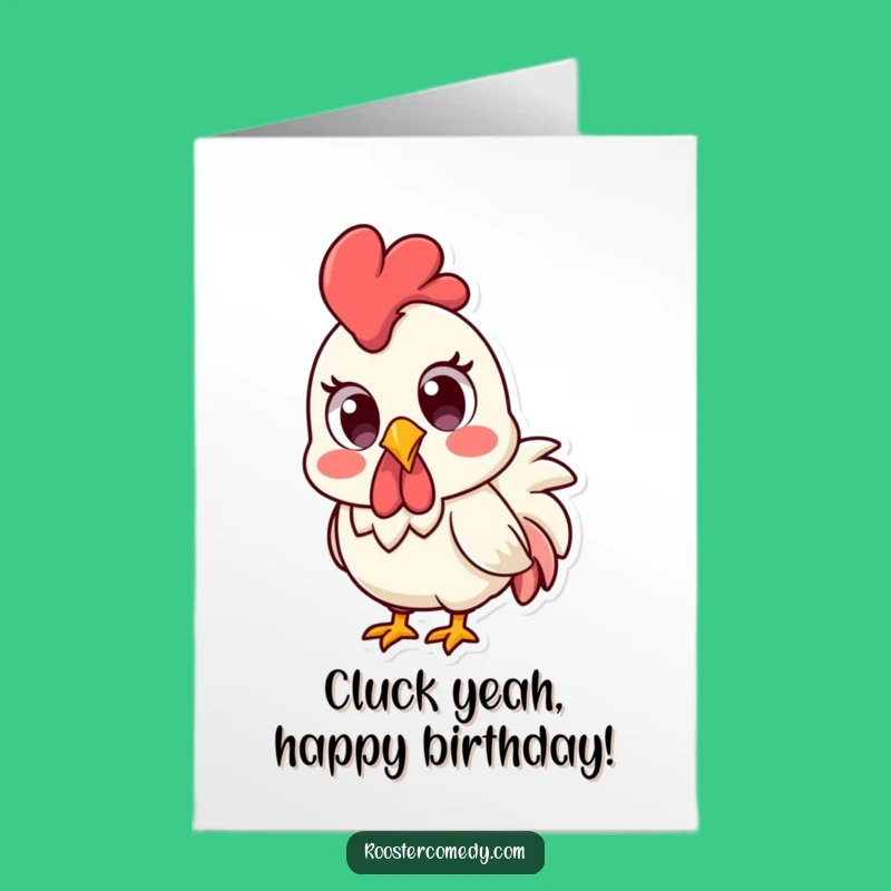 Free Printable Birthday Card: Surprised Kawaii Rooster - Downloadable Funny Greeting