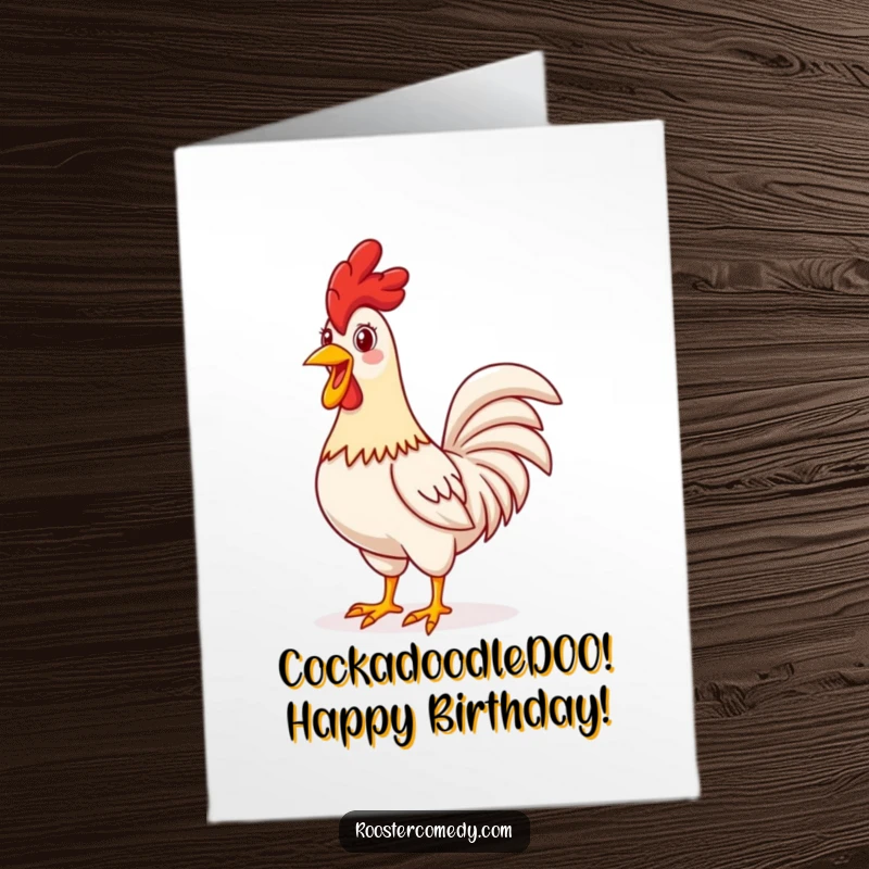 Funny Free Printable Birthday Card: A proud rooster standing tall, crowing happily, celebrating a cheerful birthday.
